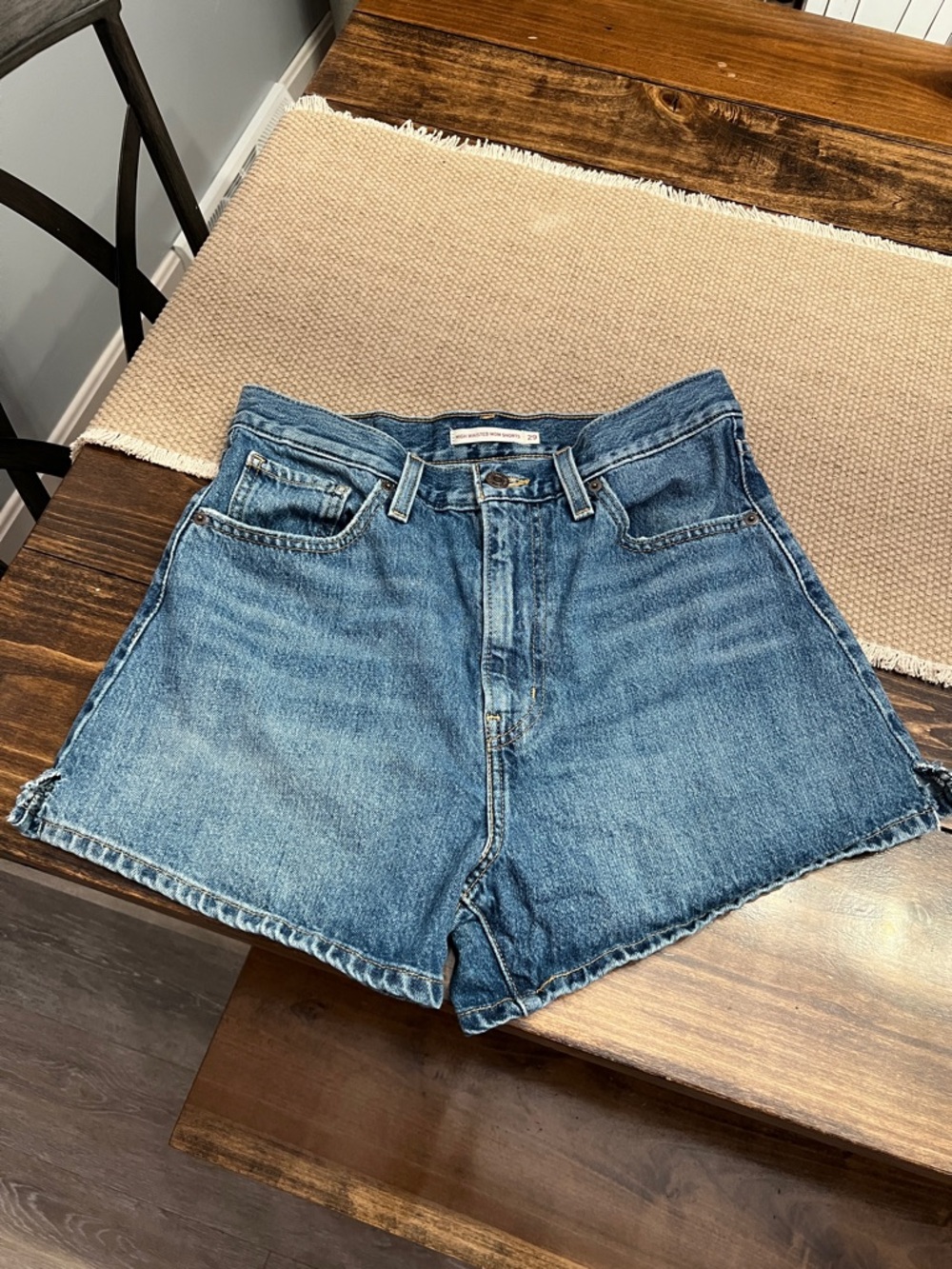 Levi's Vintage Wash Blue Denim High Waisted Mom Jean Shorts